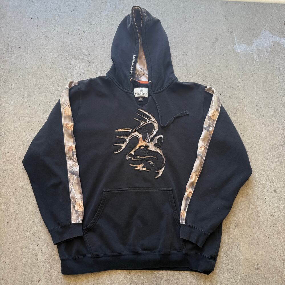 Men's Legendary Whitetails Black Camouflage Outfitter Hoodie Sweatshirt Sz XL